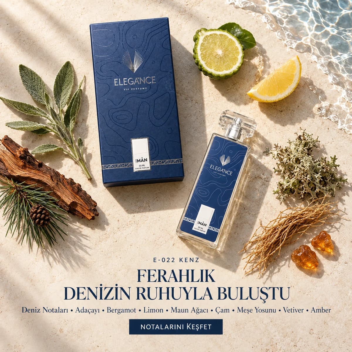 Kenz Edp 50 ml – Ferah ve Akvatik Erkek Parfümü (E-022)