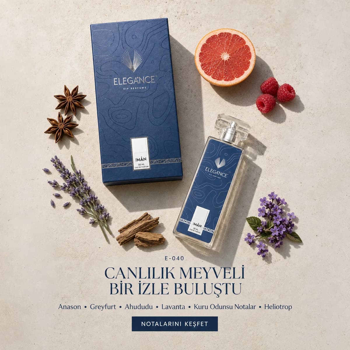 E-040 Edp 50 ml – Aromatik ve Meyveli Erkek Parfümü