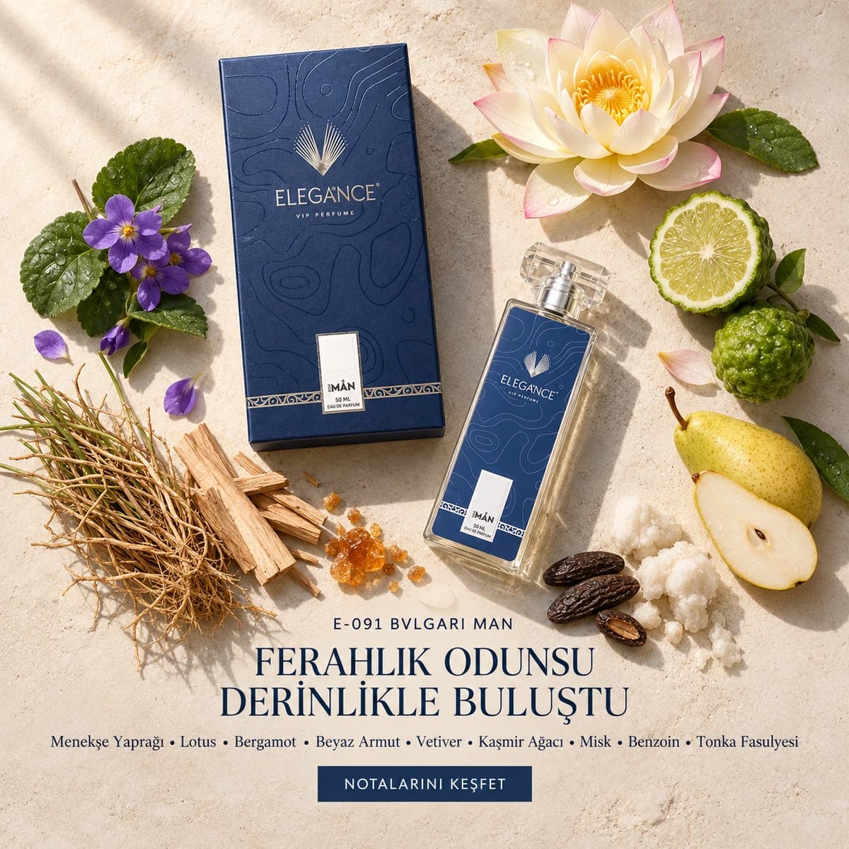 E-091 Edp 50 ml – Odunsu ve Ferah Erkek Parfümü