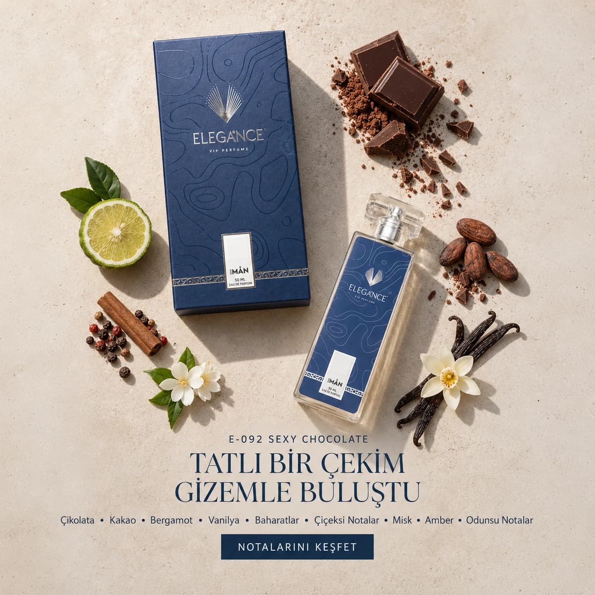 E-092 "Sexy Chocolate" Edp 50 ml– Çikolata ve Tatlı Erkek Parfümü