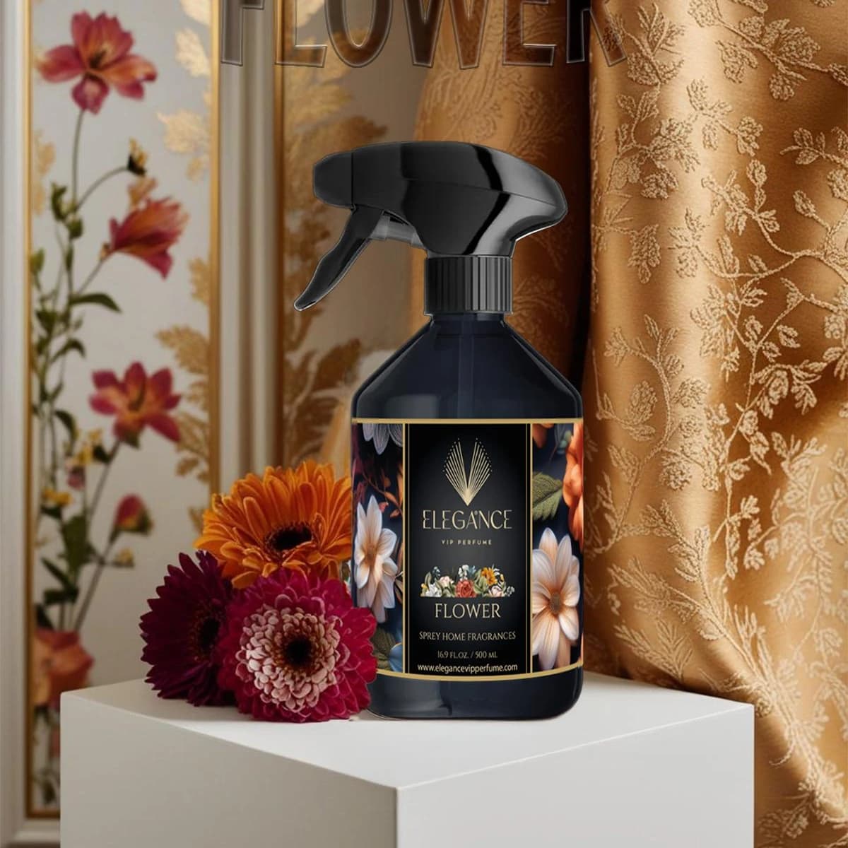 Flower Oda ve Ortam Kokusu Sprey 500 ml – Çiçeksi, Ferah ve Yüksek Performanslı Koku | Elegance Home Fragrance