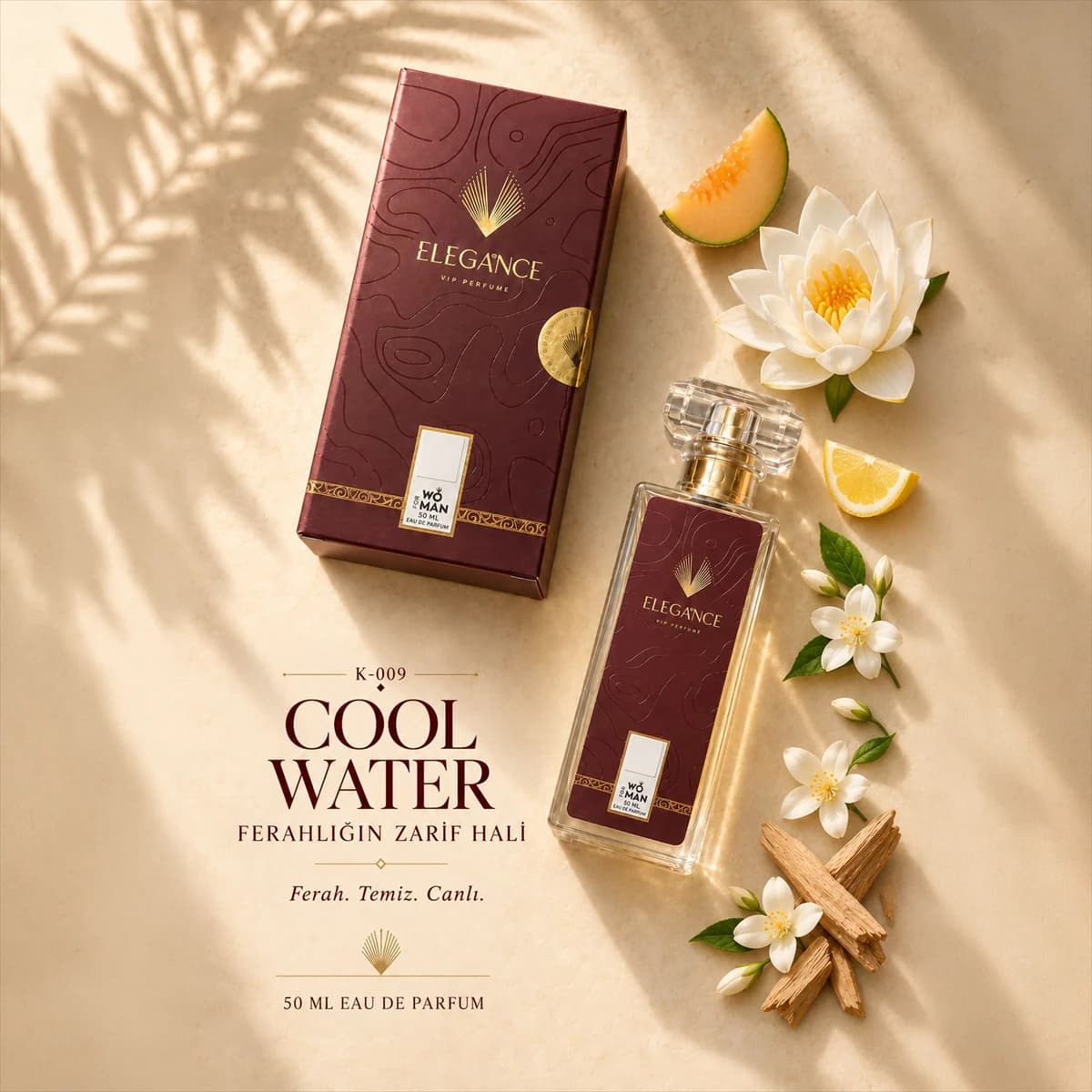 Cool Water Edp 50 ml – Fresh, Su Notalı ve Çiçeksi Kadın Parfümü (K-009)