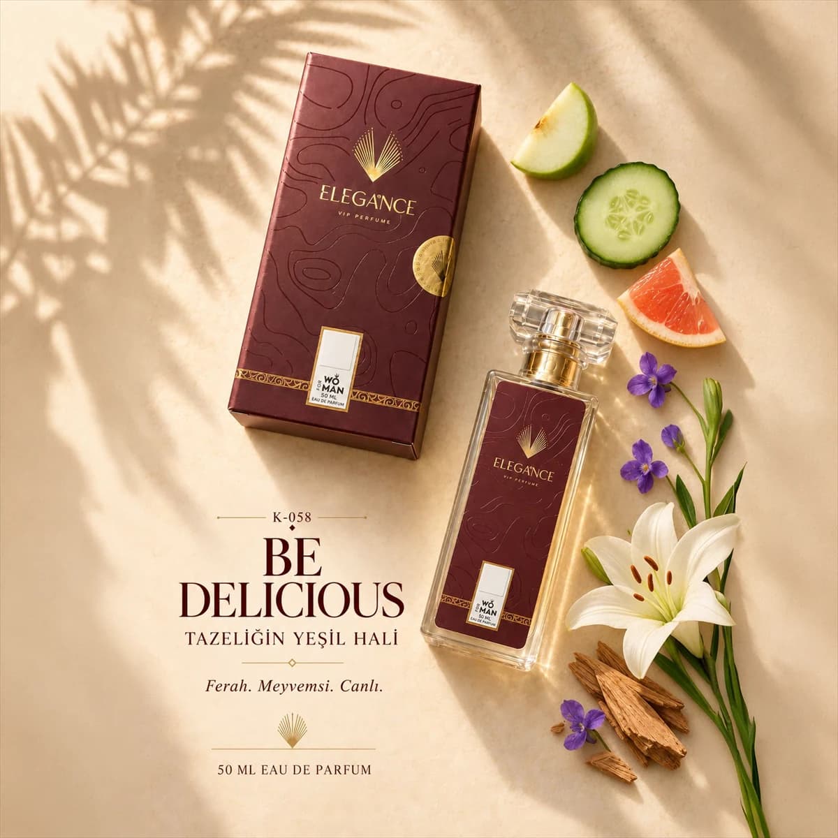 Be Delicious Edp 50 ml – Yeşil Elmalı, Meyvemsi ve Fresh Kadın Parfümü (K-058)