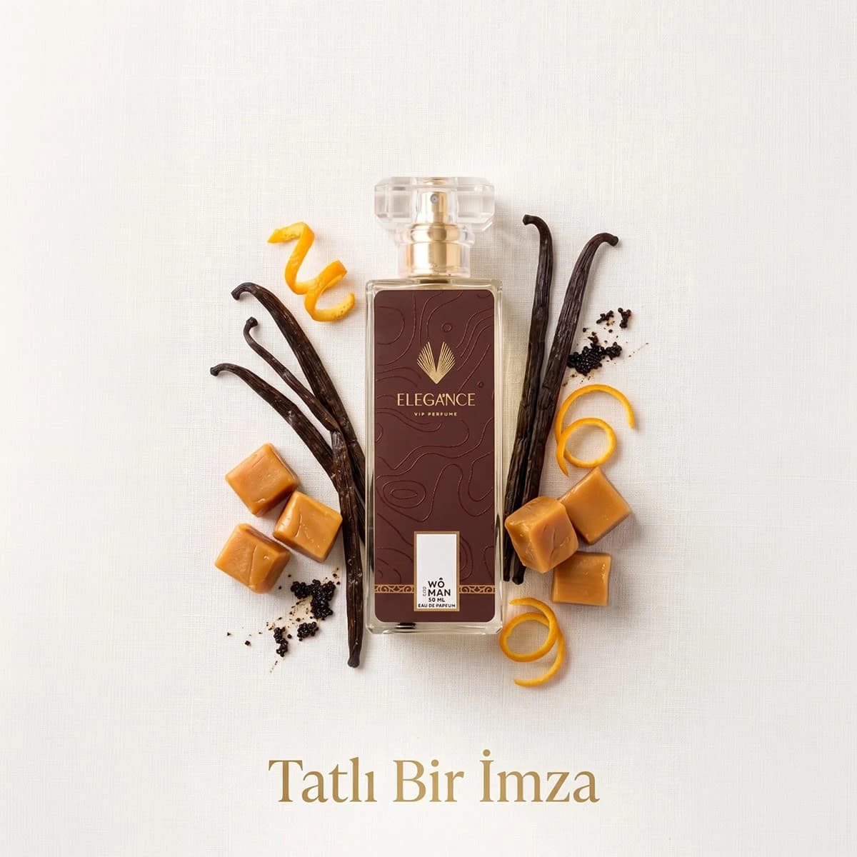 Lira Gourmand Parfüm 50 ml – Karamelli, Vanilyalı ve Portakallı Kadın Parfümü