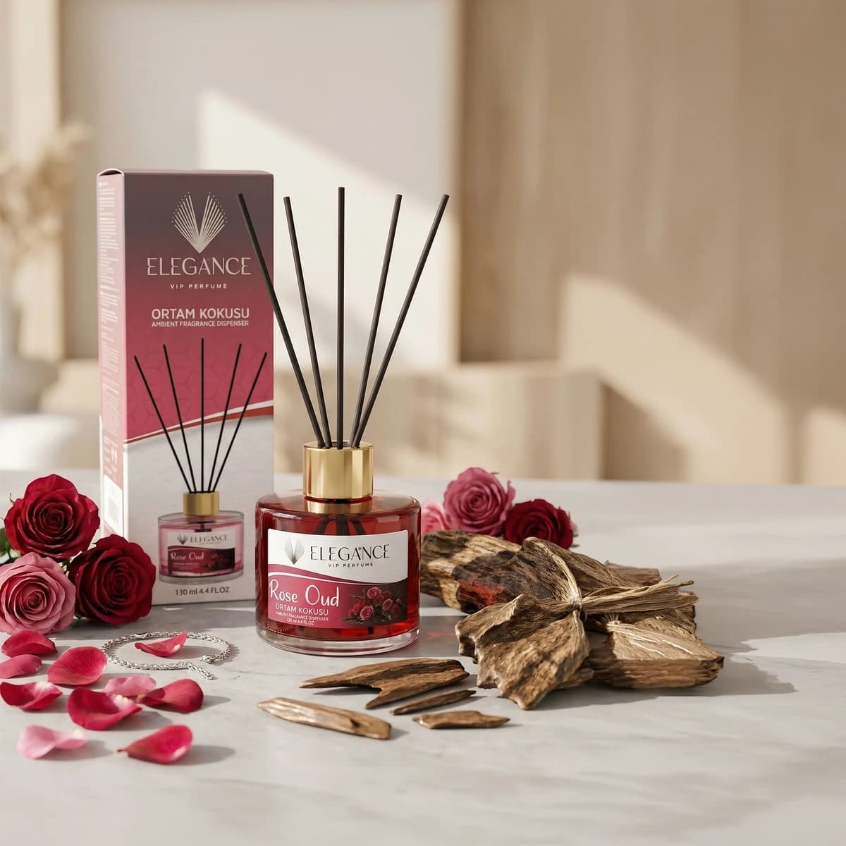 Rose Oud Bambu Çubuklu Oda Kokusu 130 ml – Gül & Oud