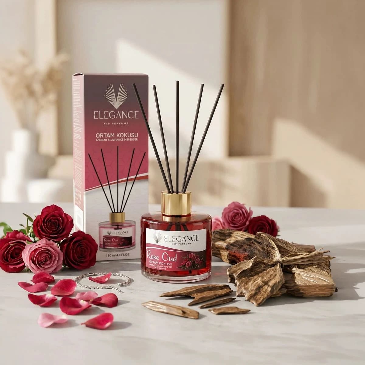Rose Oud Bambu Çubuklu Oda Kokusu 130 ml – Gül & Oud
