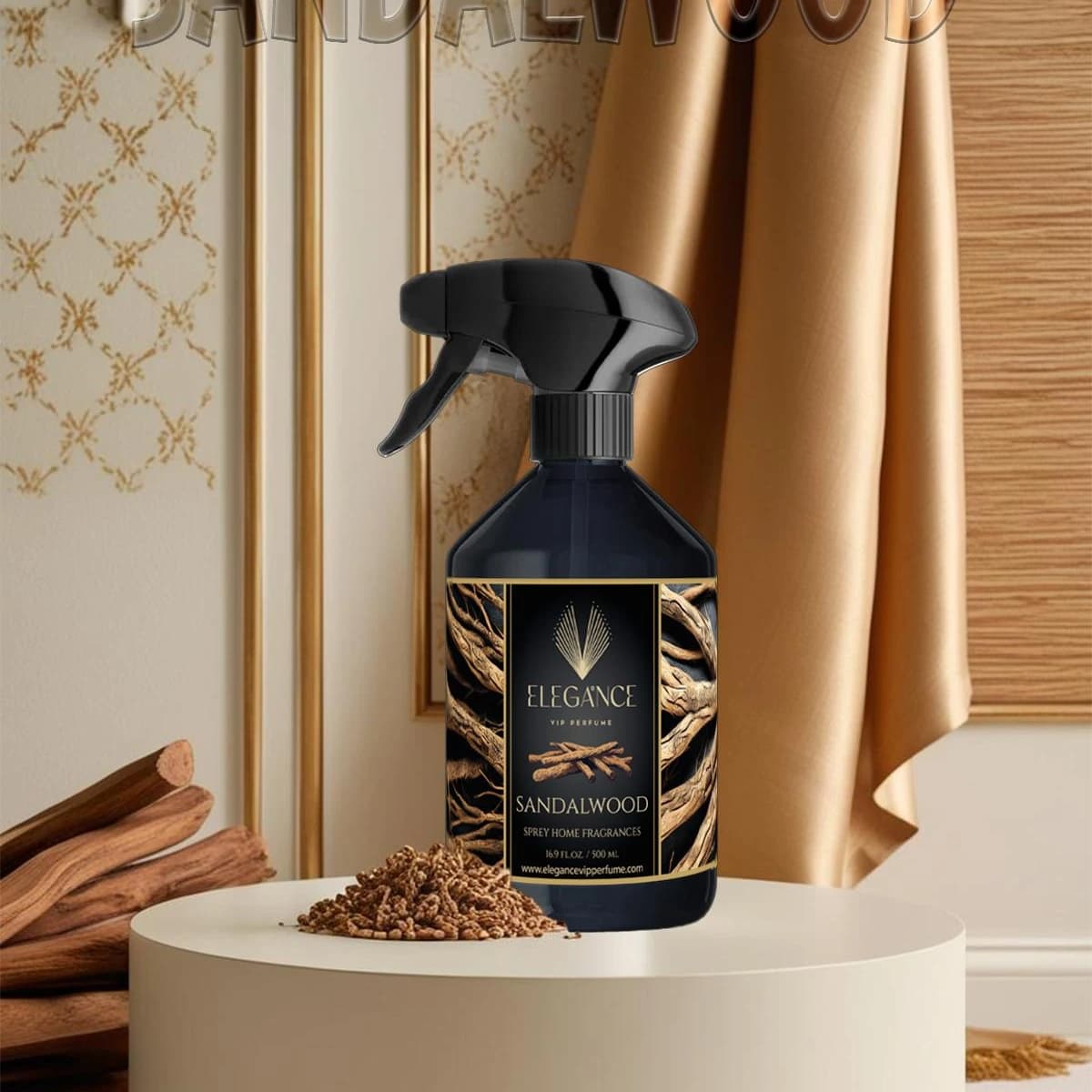 Sandal Ağacı Oda Kokusu 500 ml – Huzur Veren Lüks Dokunuş | Elegance Sandalwood Home Fragrance