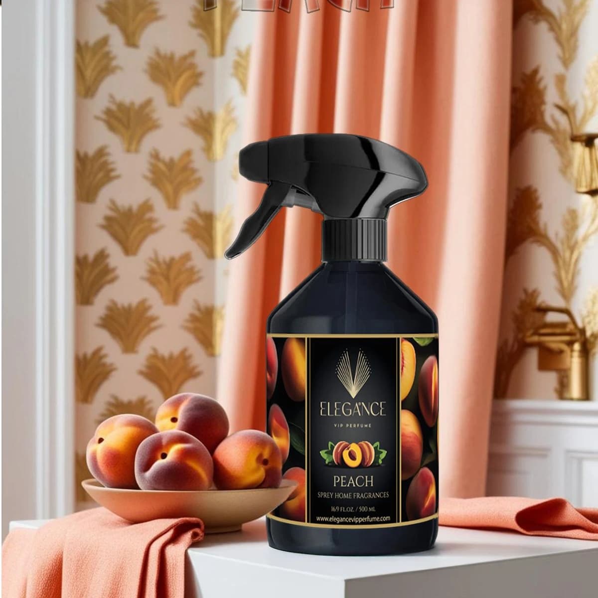 Şeftali Bahçesi Oda ve Ortam Kokusu Sprey 500 ml – Tatlı, Ferah ve Yüksek Performanslı Koku | Elegance Home Fragrance