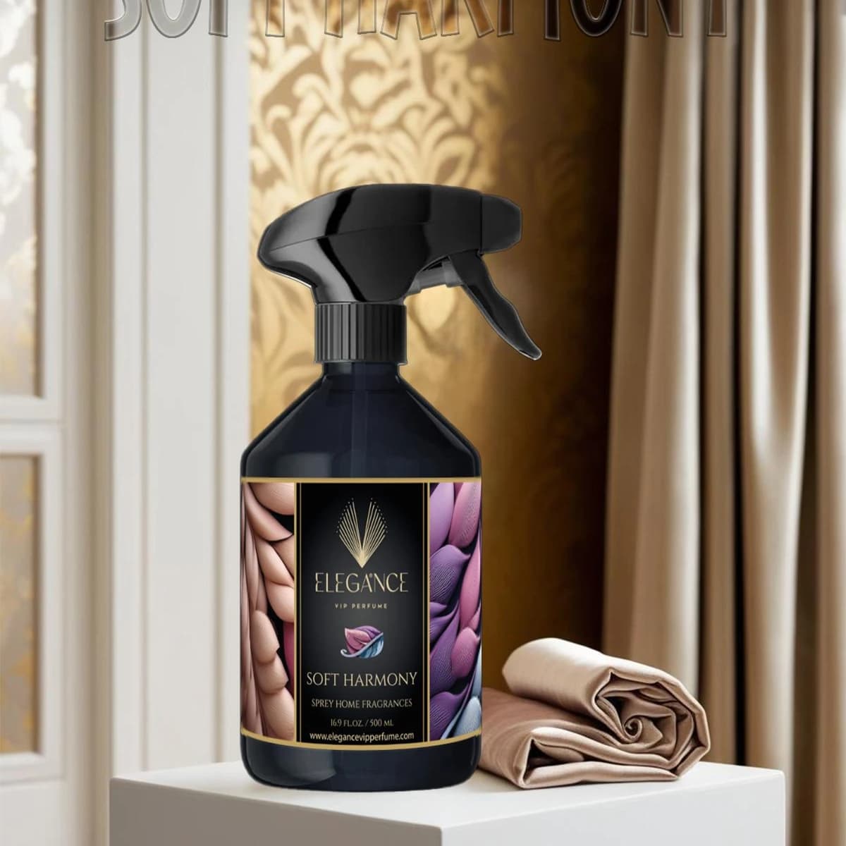 Soft Harmony Oda ve Ortam Kokusu Sprey 500 ml – Pudralı, Yumuşak ve Yüksek Performanslı Koku | Elegance Home Fragrance