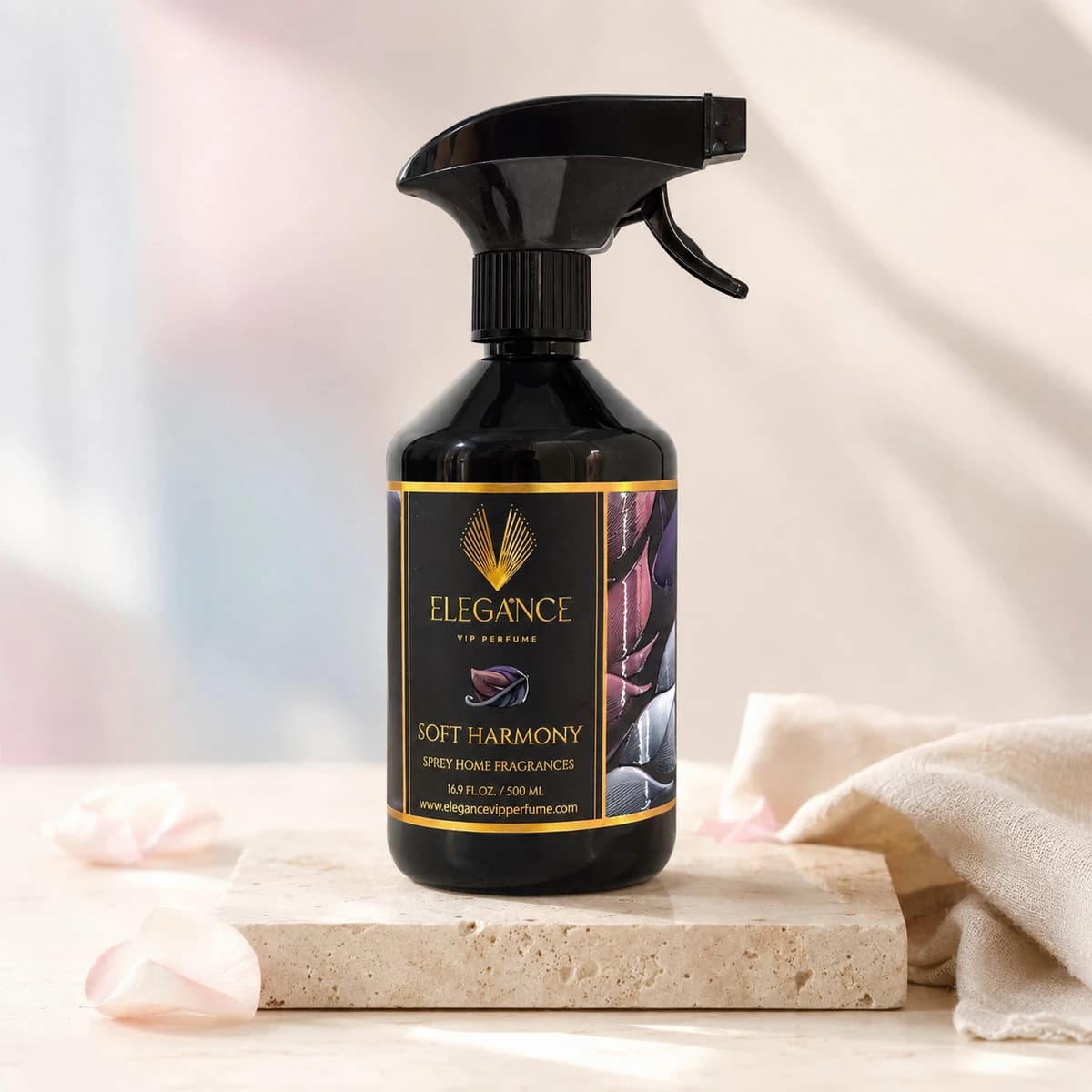 Soft Harmony Oda ve Ortam Kokusu Sprey 500 ml – Pudralı, Yumuşak ve Yüksek Performanslı Koku | Elegance Home Fragrance