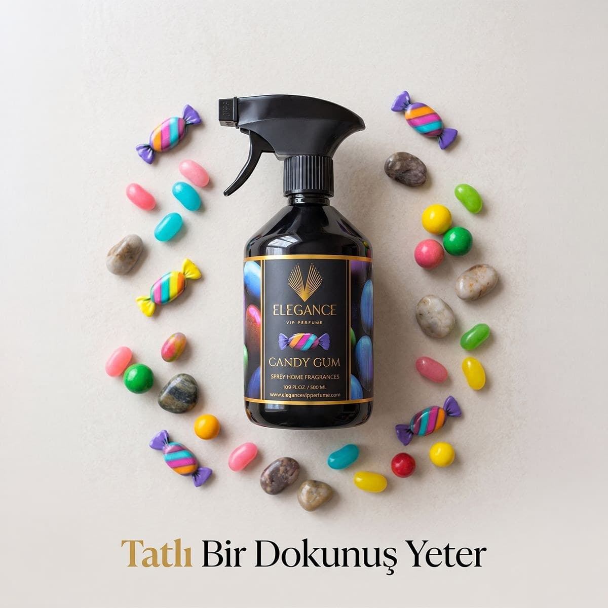 Candy Oda ve Ortam Kokusu Sprey 500 ml – Tatlı, Şekerli ve Yüksek Performanslı Koku | Elegance Home Fragrance