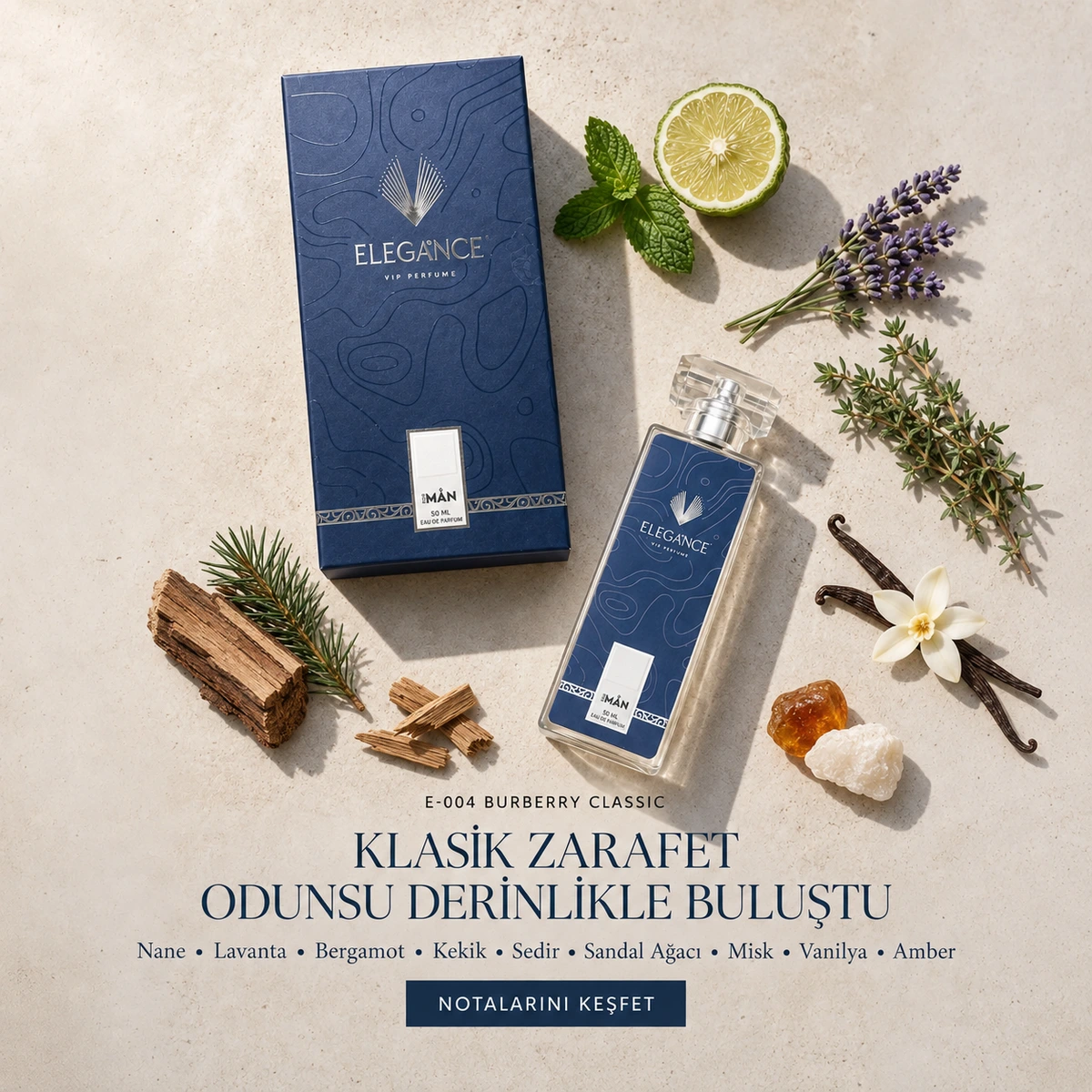 Burbeery Classic Edp 50 ml – Odunsu ve Klasik Erkek Parfümü (E-004)