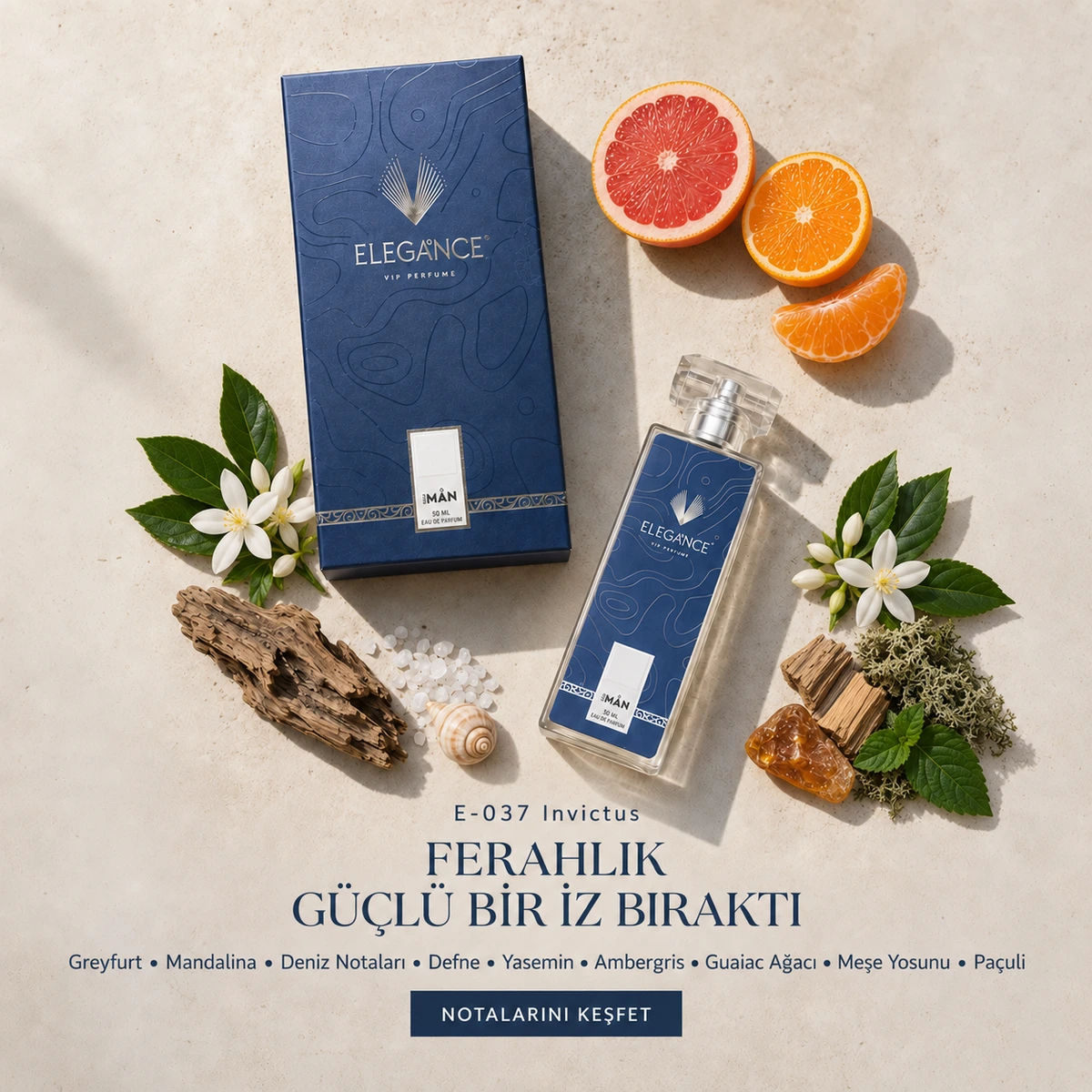 E-037 "Invictus" Edp 50 ml– Oryantal ve Fresh Erkek Parfümü