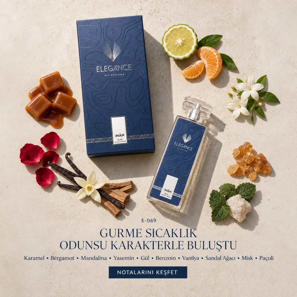 E-069 Edp 50 ml – Gurme ve Odunsu Erkek Parfümü