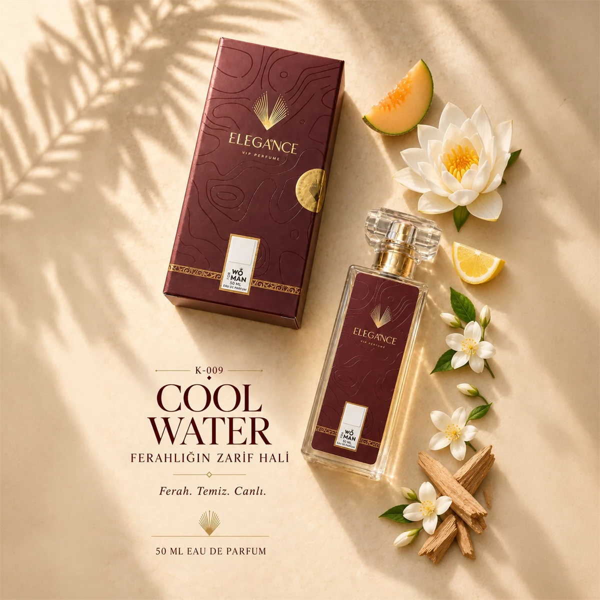 Cool Water Edp 50 ml – Fresh, Su Notalı ve Çiçeksi Kadın Parfümü (K-009)