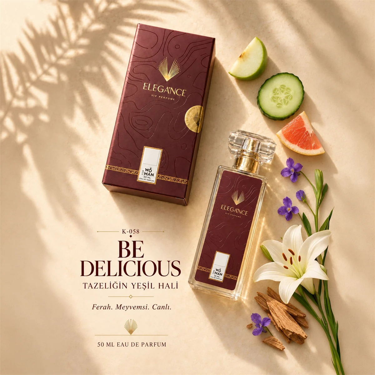 Be Delicious Edp 50 ml – Yeşil Elmalı, Meyvemsi ve Fresh Kadın Parfümü (K-058)